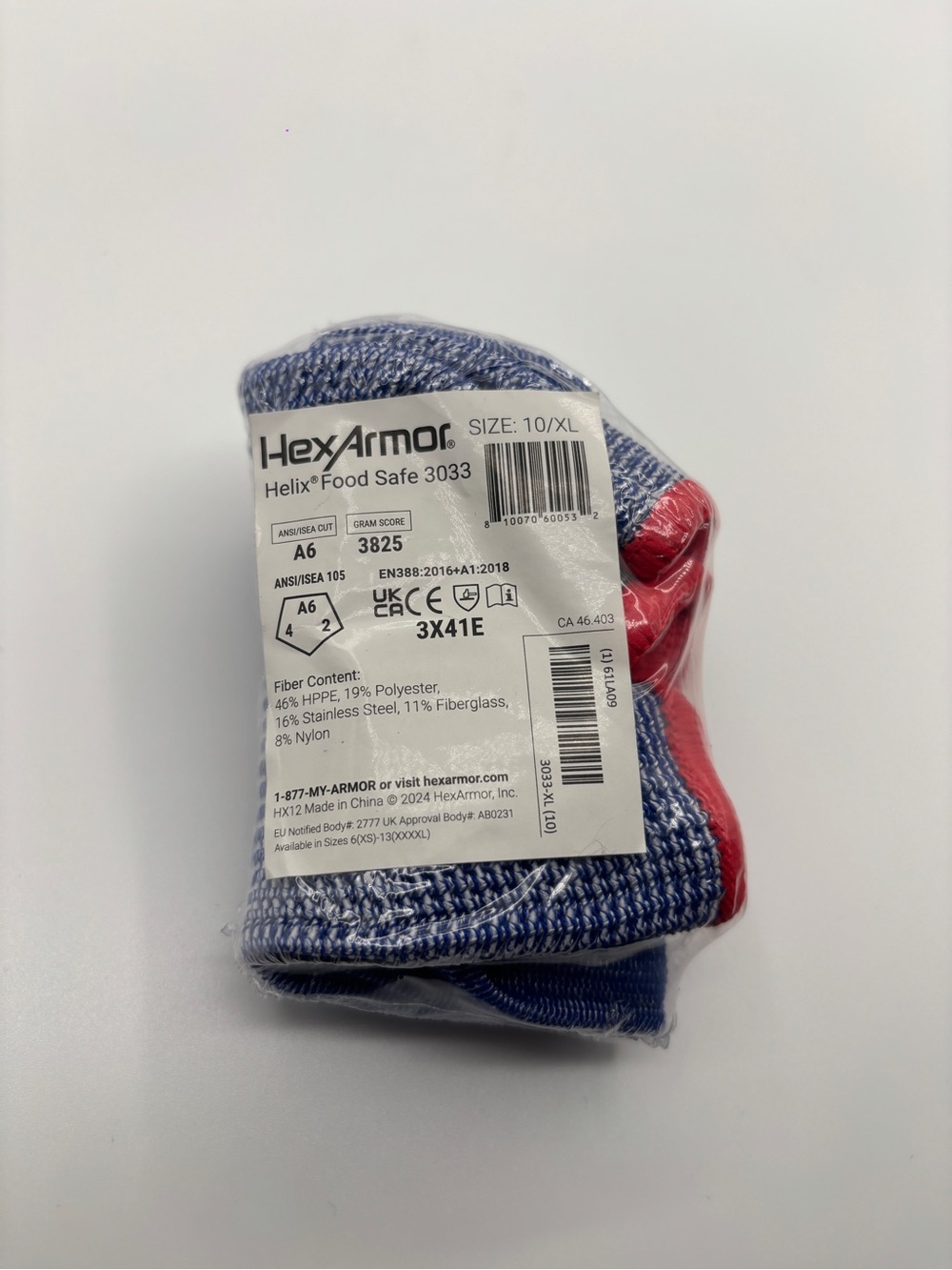 Hex Armor size 10/XL Cut-Resistant 3 Glove - Blue and Red